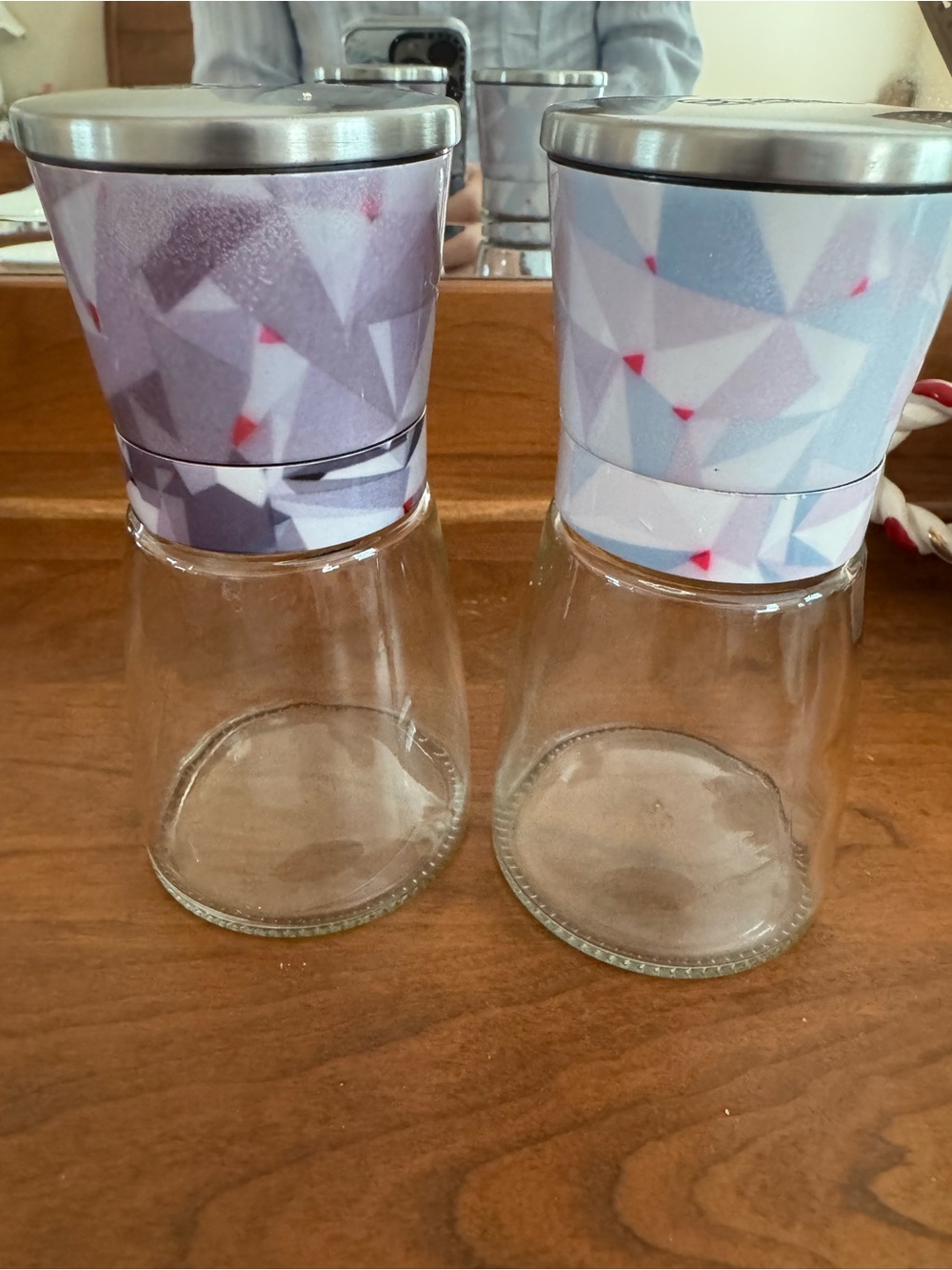 Geometric Pattern Glass Salt and Pepper Mills - Set of 2